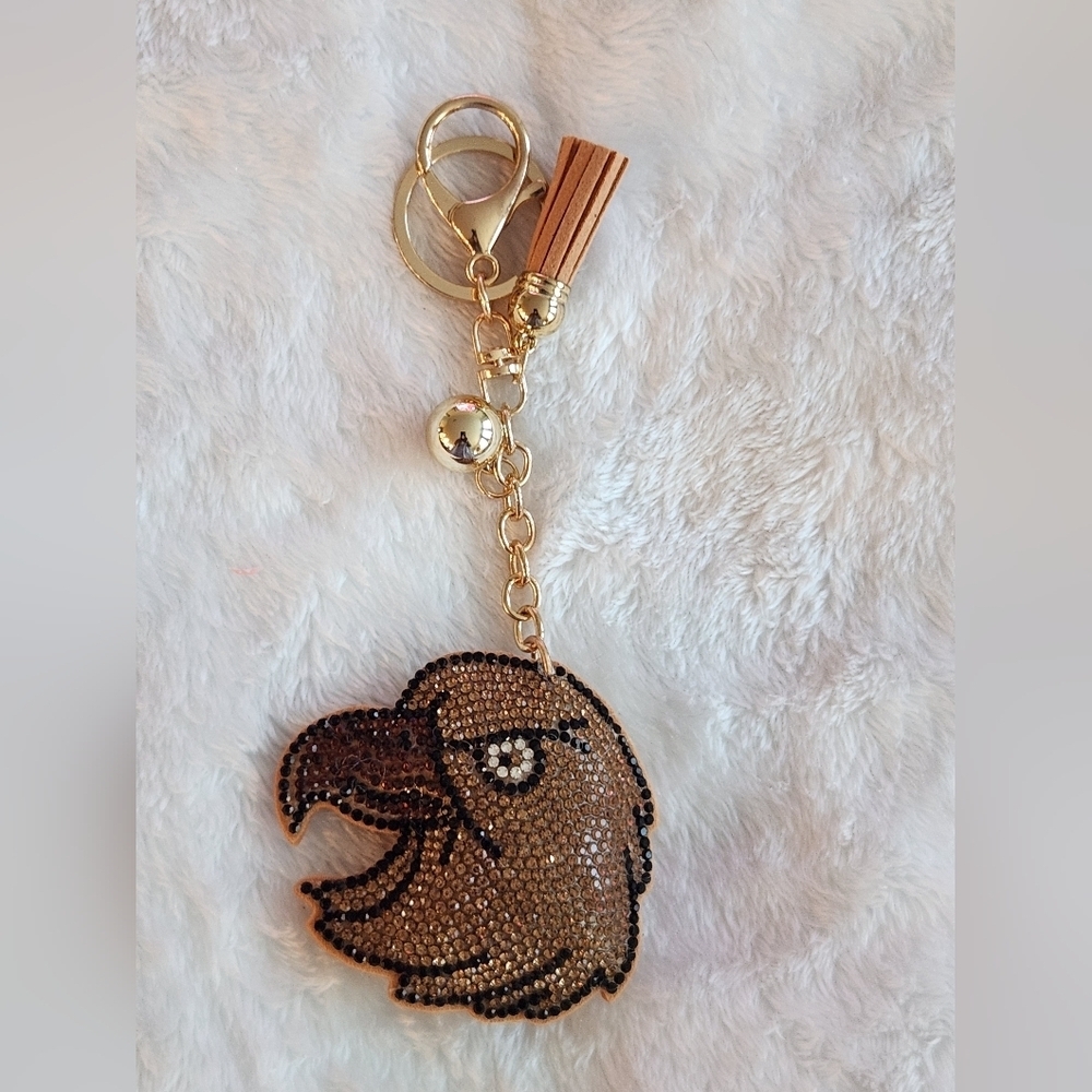 Gold and Brown Rhinestone Eagle Keychain Bag Charm